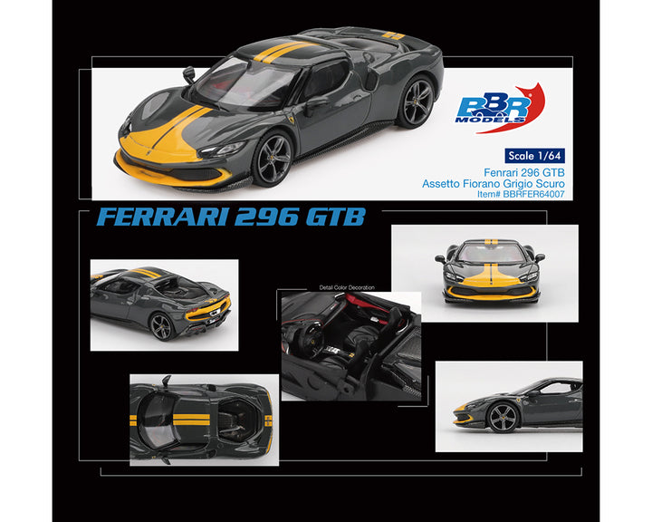 BBR Models 1:64 Ferrari 296 GTB Assetto Fiorano – Grigio Scuro Grey BBRFER64007