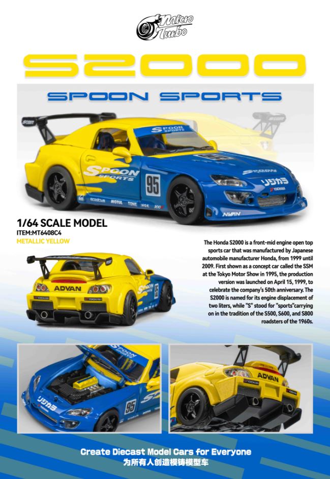 [Preorder] Microturbo 1:64 Custom S2000 Spoon sports - Metallic Yellow MT6408C4