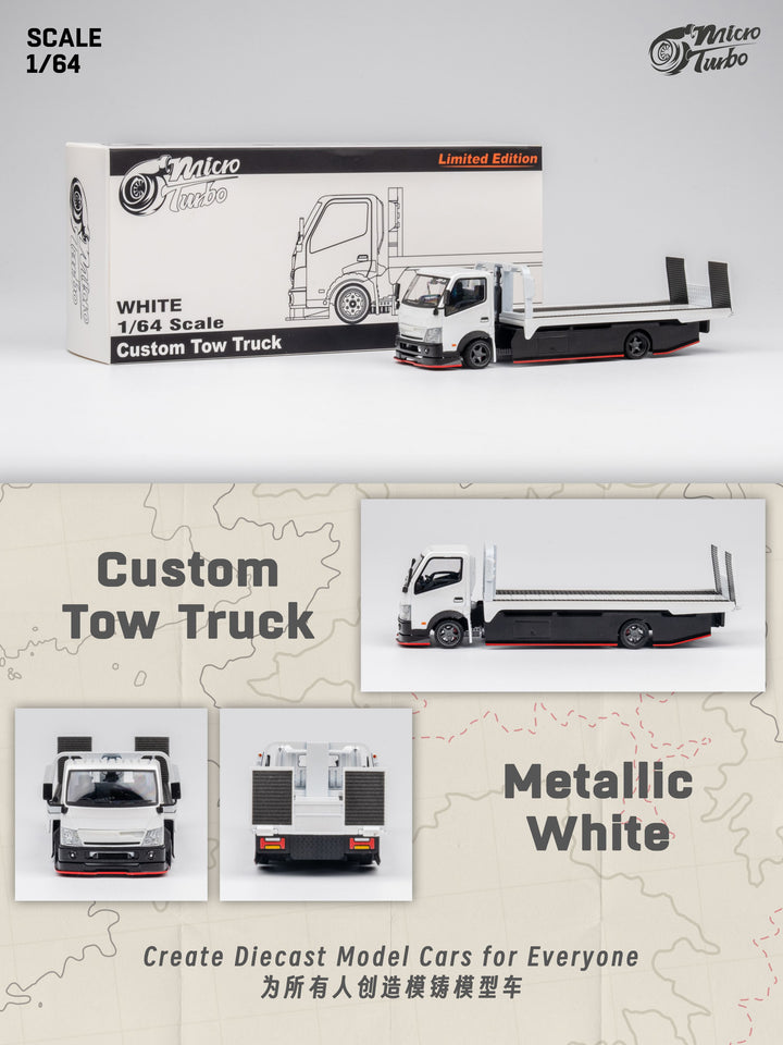 Microturbo 1:64 Custom Flatbed Tow Truck - Metallic White