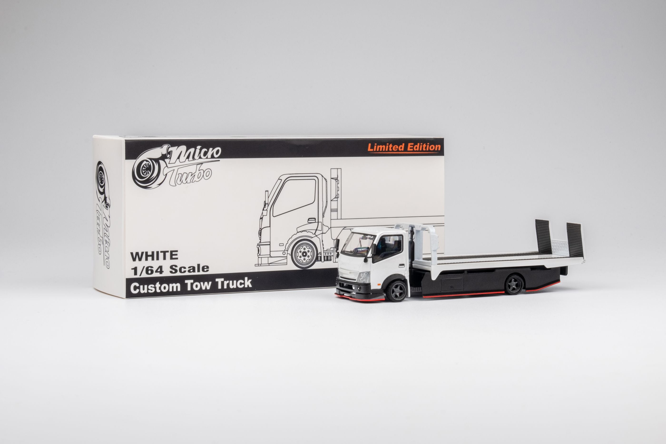 [Preorder] Microturbo 1:64 Custom Flatbed Tow Truck - Metallic White