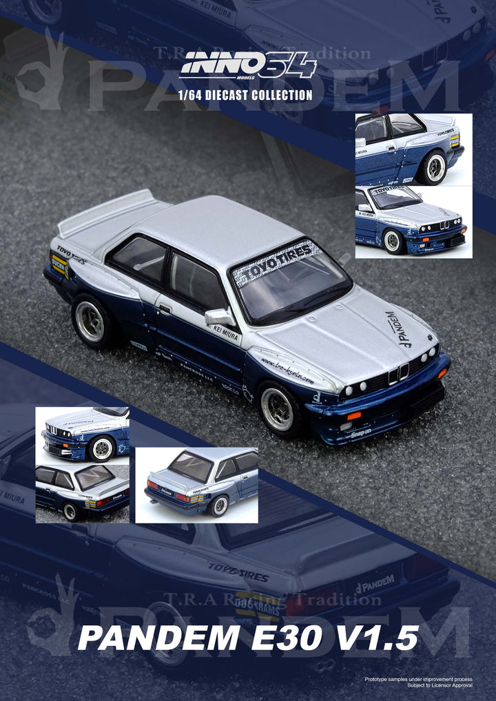 [Preorder] Inno64 1:64 BMW PANDEM E30 M3 Silver/Blue IN64-E30P-SILBLU