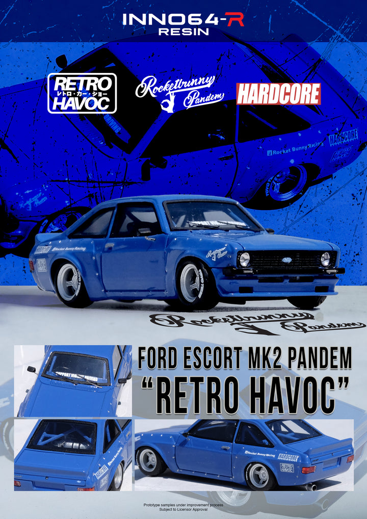 [Preorder] Inno64 1:64 FORD ESCORT MK2 PANDEM "EMOTION" RETRO HAVOC Blue IN64R-MK2P-BLUE