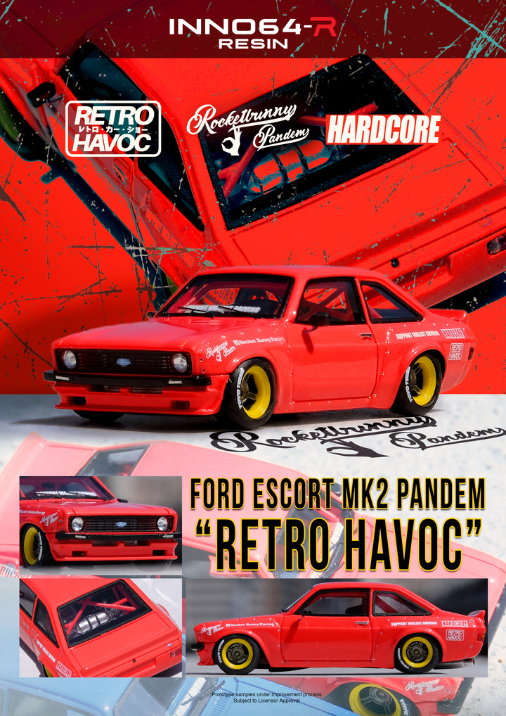 [Preorder] Inno64 1:64 FORD ESCORT MK2 PANDEM "EMOTION" RETRO HAVOC Red IN64R-MK2P-RED