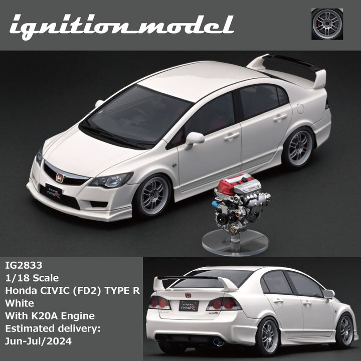 [Preorder] Ignition Model 1:18 Honda CIVIC (FD2) TYPE R White With K20A Engine