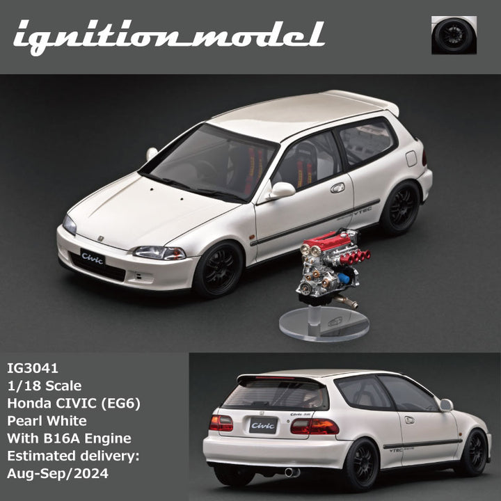 Ignition Model 1:18 Honda CIVIC (EG6) Pearl White With B16A Engine