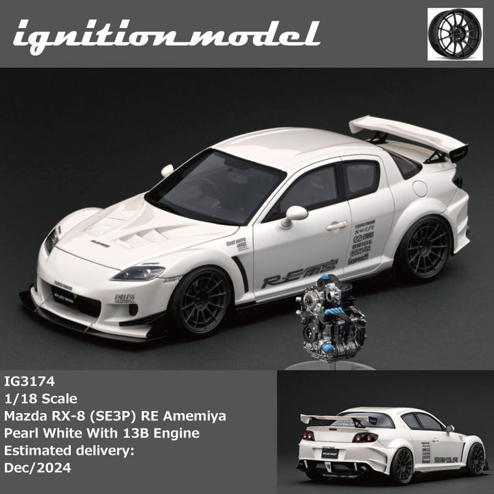 [Preorder] Ignition Model 1:18 Mazda RX-8 (SE3P) RE Amemiya Pearl White With 13B Engine IG3174