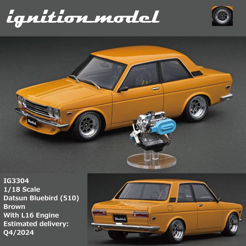 Ignition Model 1:18 Datsun Bluebird (510) Brown With L16 Engine IG3304