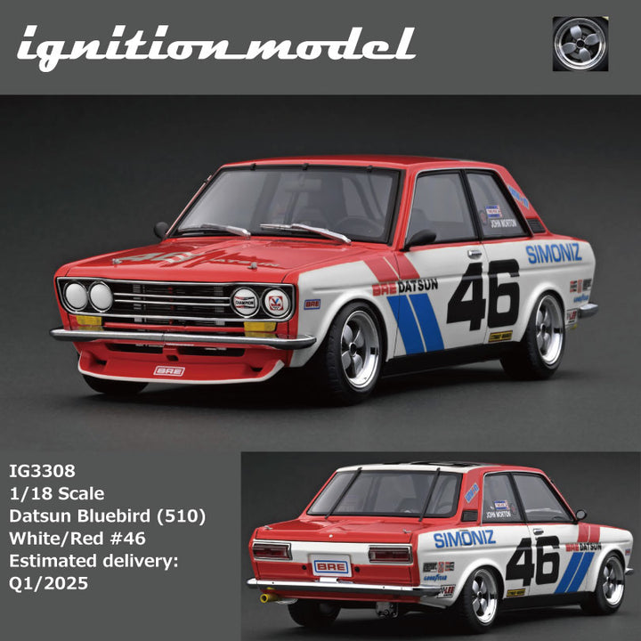 [Preorder] Ignition Model 1:18 Datsun Bluebird (510) White/Red #46 IG3308