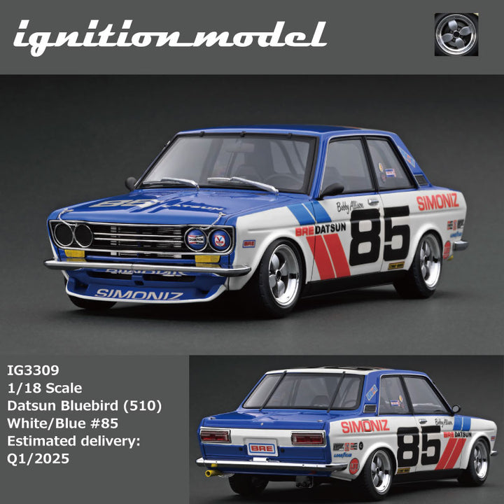 [Preorder] Ignition Model 1:18 Datsun Bluebird (510) White/Blue #85 IG3309