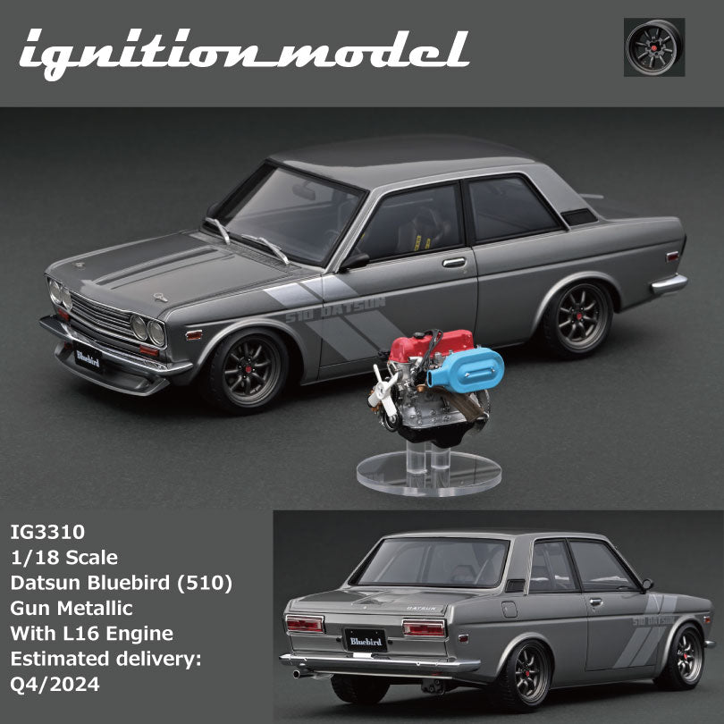 Ignition Model 1:18 Datsun Bluebird (510) Gun Metallic With L16 Engine IG3310