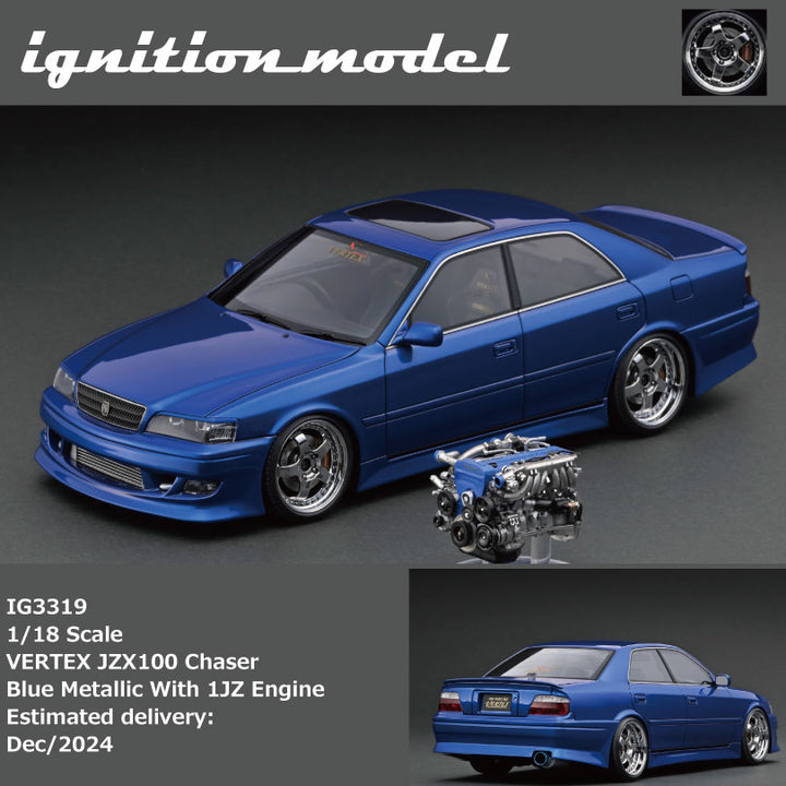 [Preorder] Ignition Model 1:18 VERTEX JZX100 Chaser Blue Metallic With 1JZ Engine IG3319