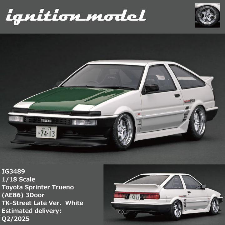 [Preorder] Ignition Model 1:18 Toyota Sprinter Trueno (AE86) 3Door TK-Street Late Ver. White (WORK MEISTER CR01 wheels) IG3489