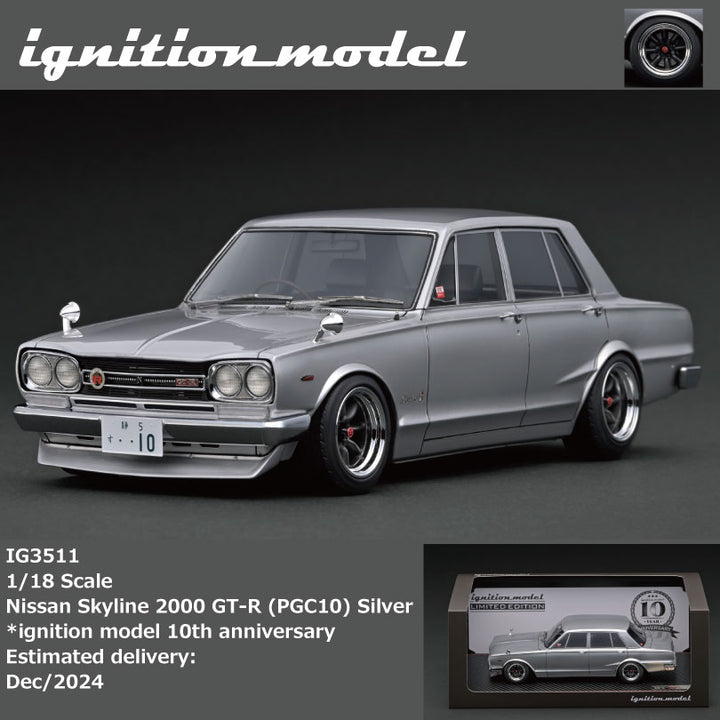 Ignition Model 1:18 Nissan Skyline 2000 GT-R (PGC10) Silver *ignition model 10th anniversary (with serial number on the metal plate on base) IG3511