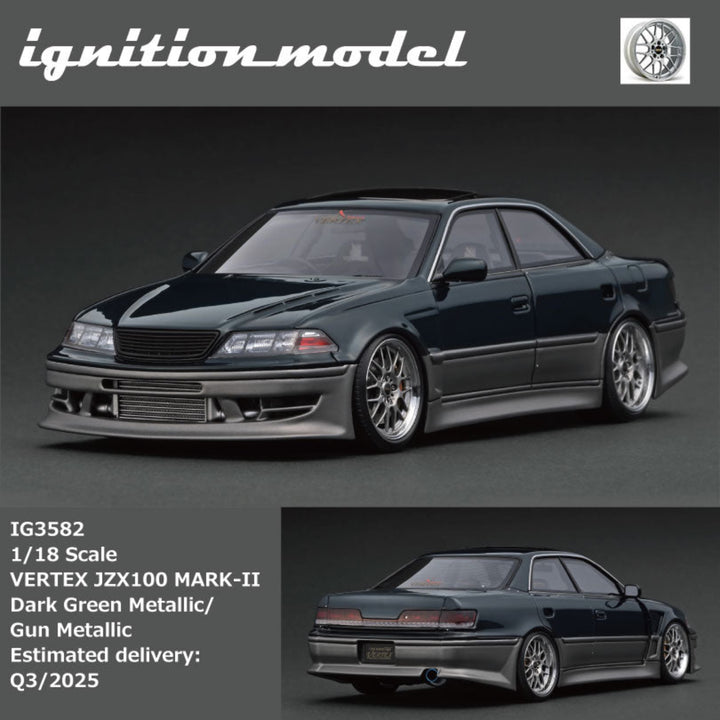 [Preorder] Ignition Model 1:18 VERTEX JZX100 MARK-II Dark Green Metallic/Gun Metallic IG3582