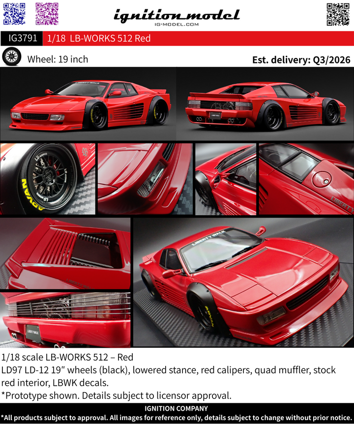 [Preorder] Ignition Model 1:18 LB-WORKS Ferrari 512 Red IG3791