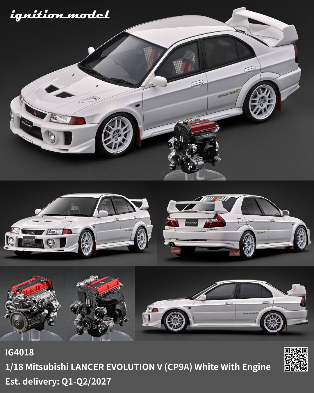 [Preorder] Ignition Model 1:18 Mitsubishi LANCER EVOLUTION V (CP9A) White With 4G63 Engine IG4018