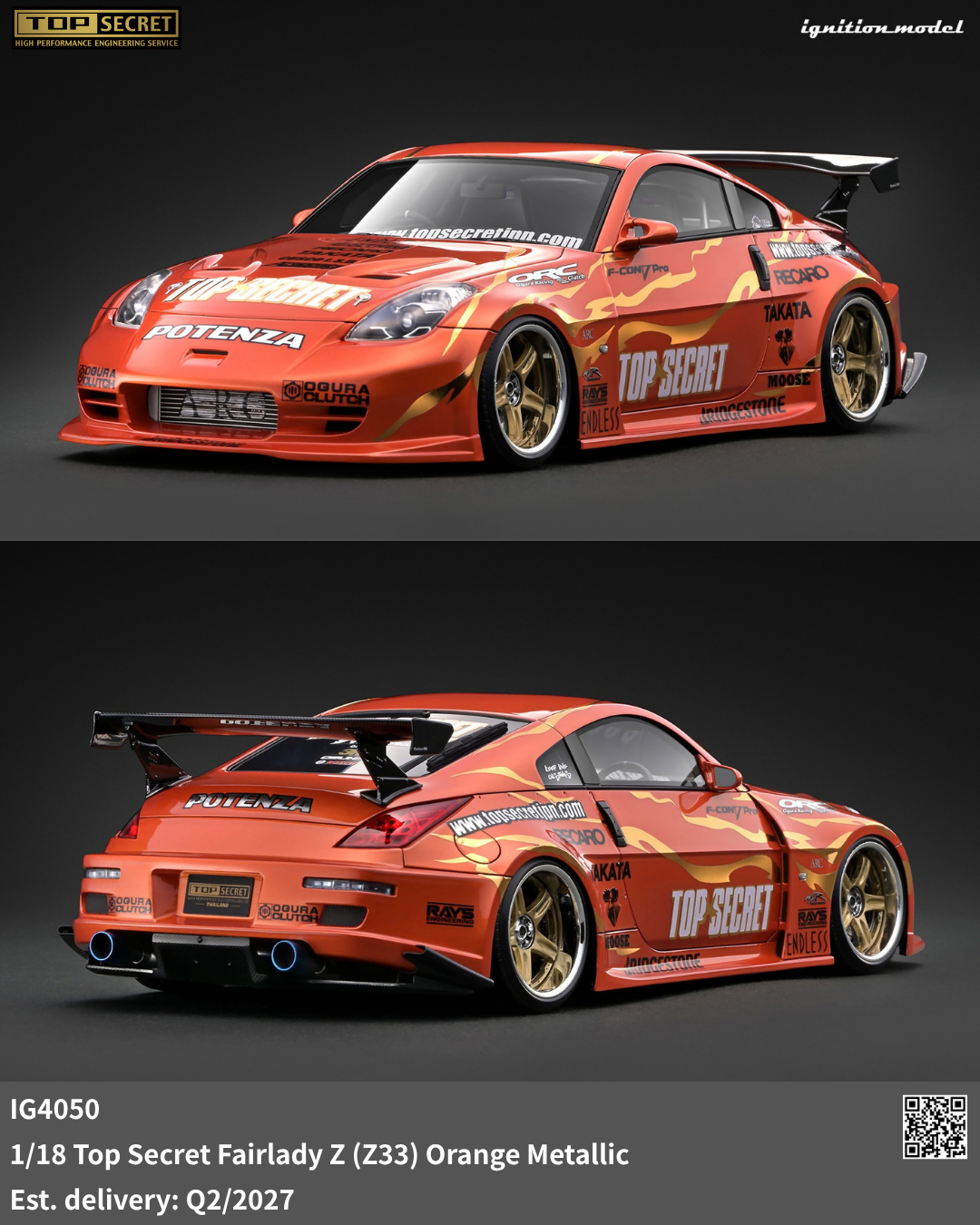 [Preorder] Ignition Model 1:18 Top Secret Fairlady Z (Z33) Orange Metallic IG4050