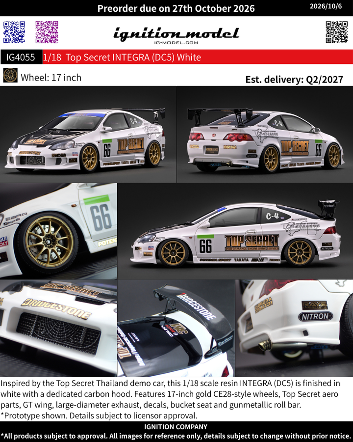 [Preorder] Ignition Model 1:18 Top Secret INTEGRA (DC5) White IG4055