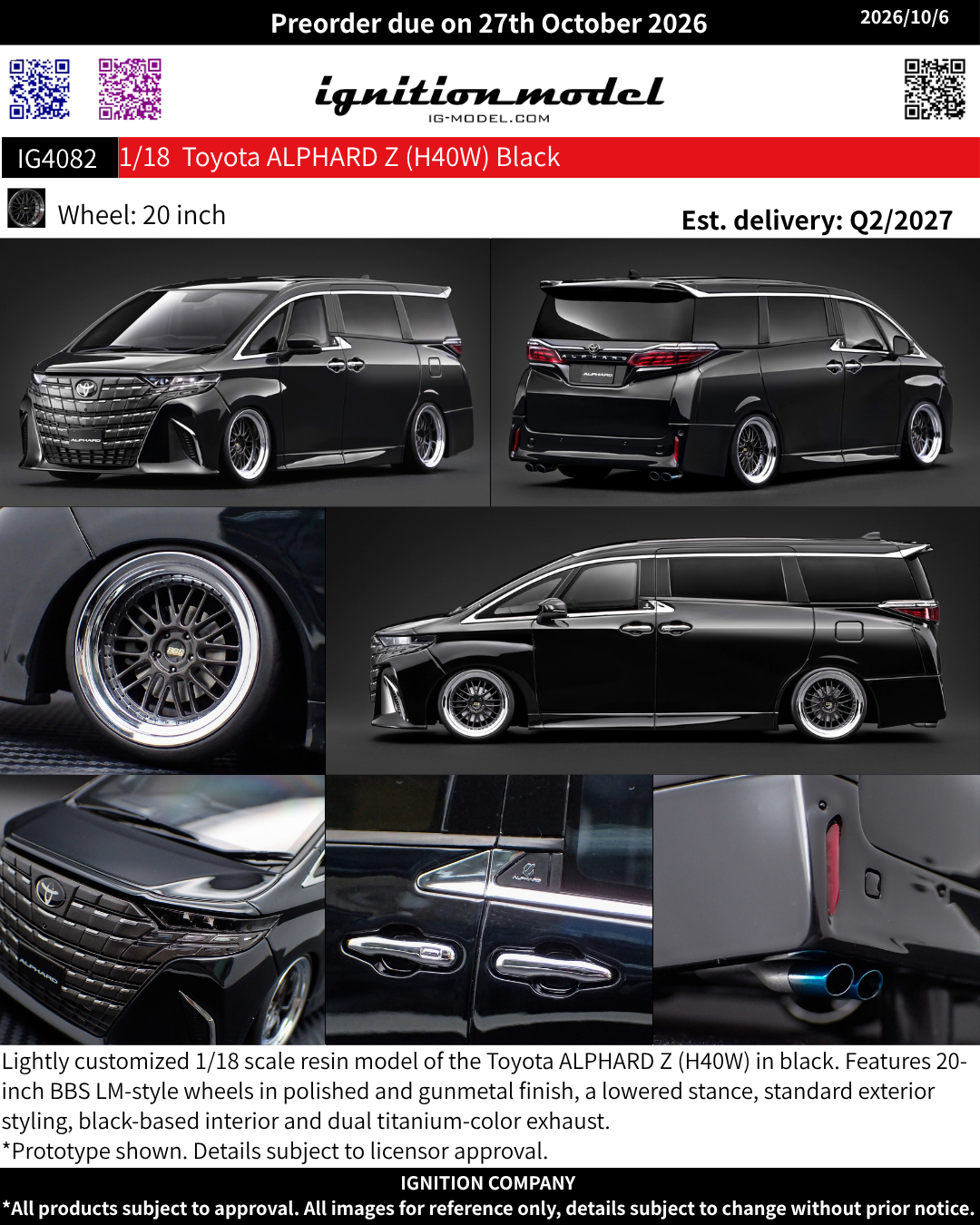[Preorder] Ignition Model 1:18 Toyota ALPHARD Z (H40W) Black IG4082
