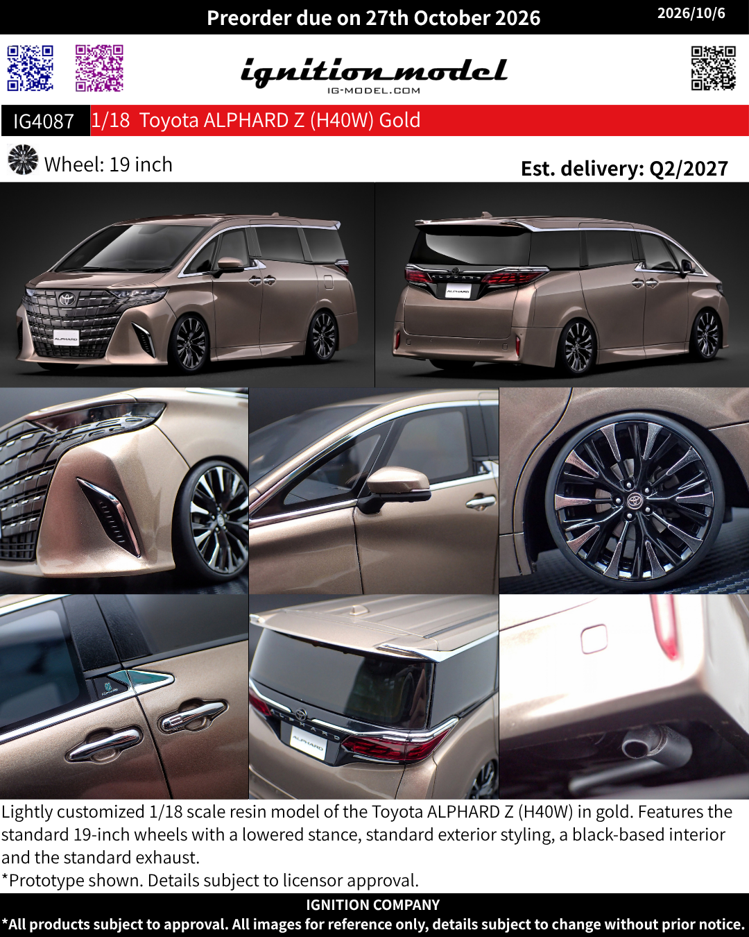 [Preorder] Ignition Model 1:18 Toyota ALPHARD Z (H40W) Gold IG4087