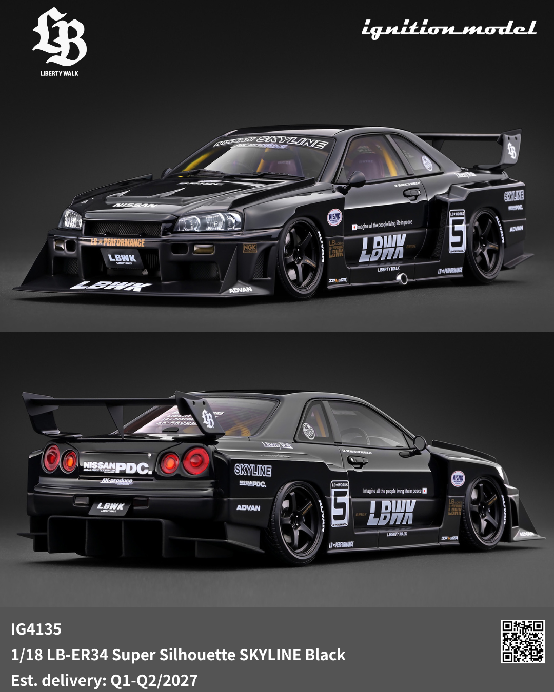 [Preorder] Ignition Model 1:18 LB-ER34 Super Silhouette SKYLINE Black IG4135