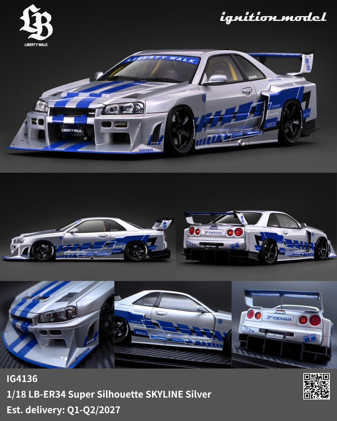 [Preorder] Ignition Model 1:18 LB-ER34 Super Silhouette SKYLINE Silver IG4136