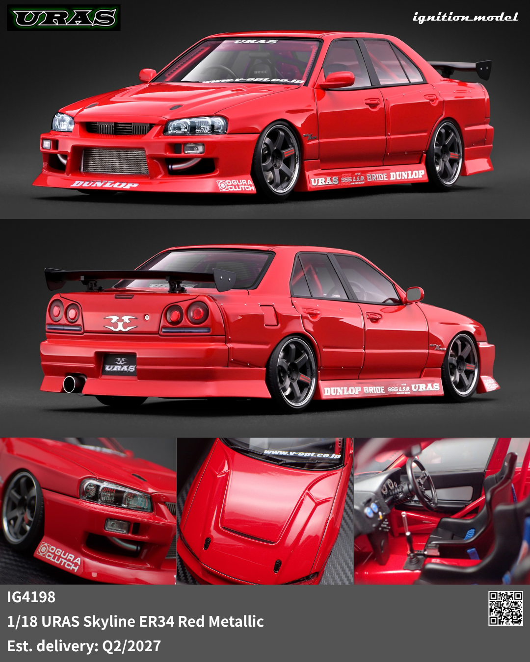 [Preorder] Ignition Model 1:18 URAS Skyline ER34 Red Metallic IG4198