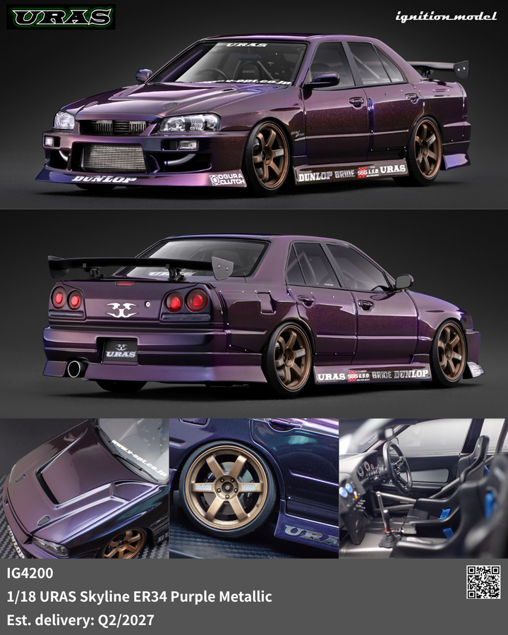 [Preorder] Ignition Model 1:18 URAS Skyline ER34 Purple Metallic IG4200