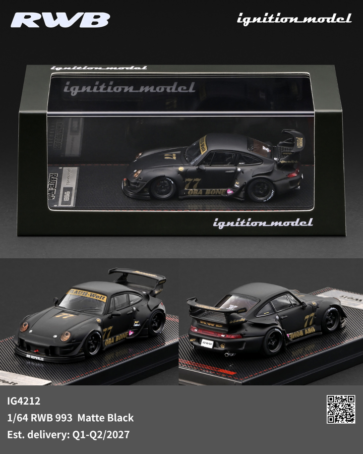 [Preorder] Ignition Model 1:64 Porsche RWB 993 Matte Black IG4212