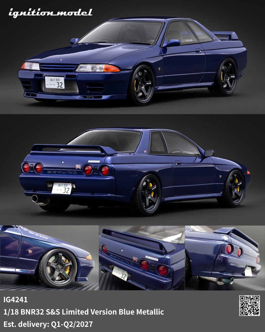 [Preorder] Ignition Model 1:18 BNR32 S&amp;S Limited Version Blue Metallic IG4241