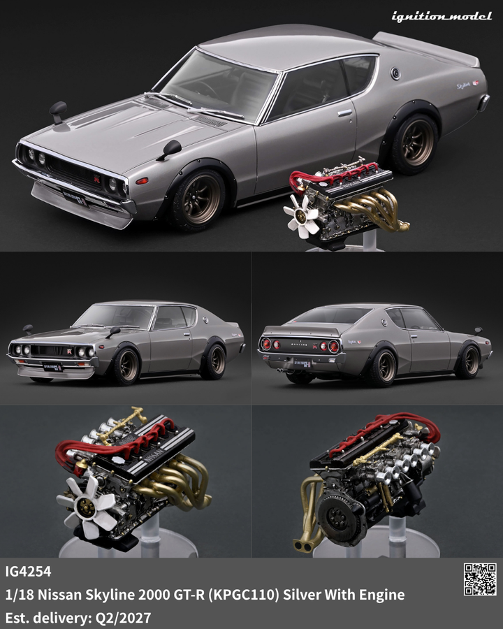 [Preorder] Ignition Model 1:18 Nissan Skyline 2000 GT-R (KPGC110) With Engine Silver IG4254
