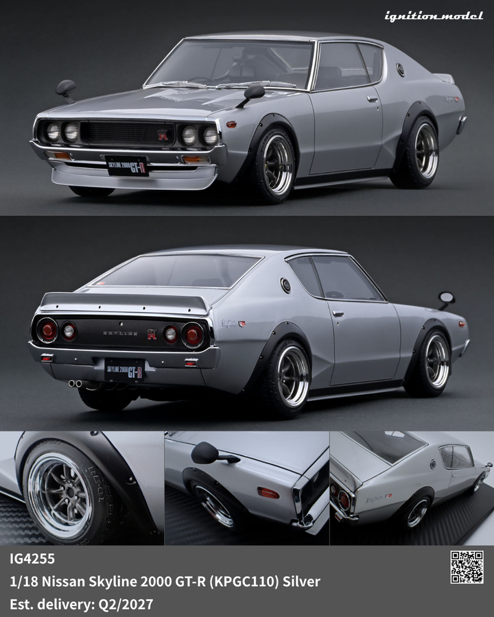 [Preorder] Ignition Model 1:18 Nissan Skyline 2000 GT-R (KPGC110) Silver IG4255