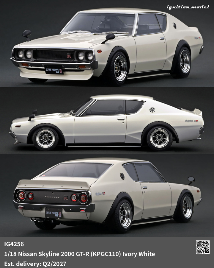 [Preorder] Ignition Model 1:18 Nissan Skyline 2000 GT-R (KPGC110) Ivory White IG4256