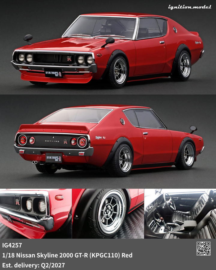 [Preorder] Ignition Model 1:18 Nissan Skyline 2000 GT-R (KPGC110) Red IG4257
