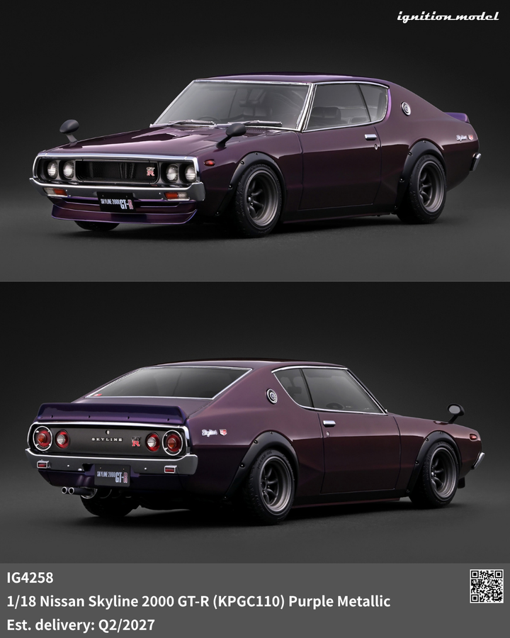 [Preorder] Ignition Model 1:18 Nissan Skyline 2000 GT-R (KPGC110) Purple Metallic IG4258