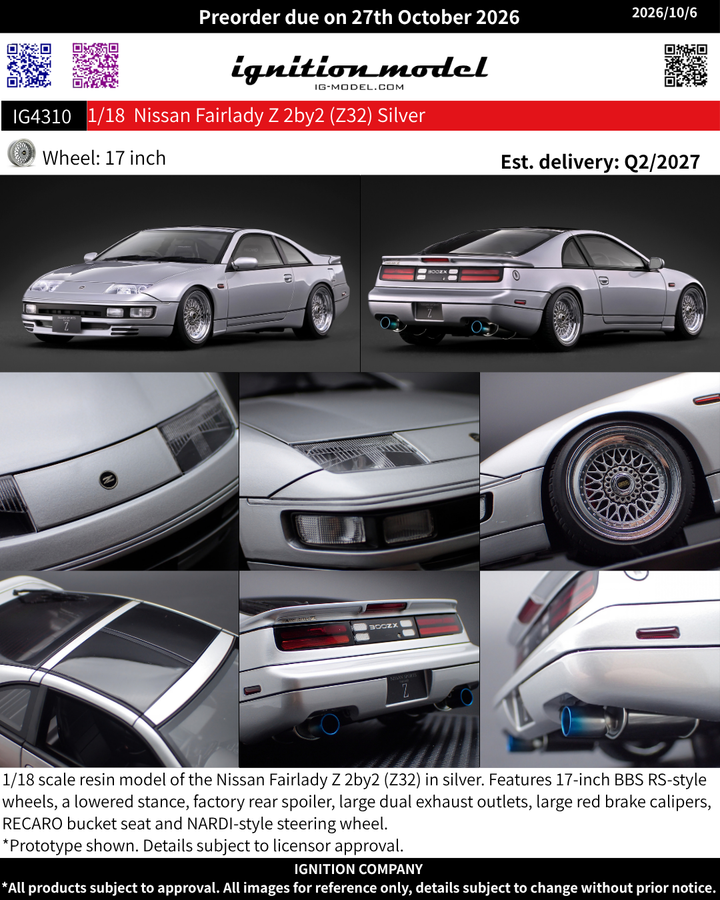 [Preorder] Ignition Model 1:18 Nissan Fairlady Z 2by2 (Z32) Silver IG4310