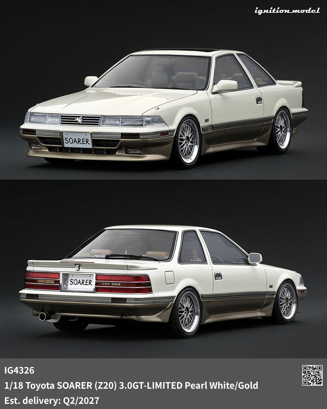 [Preorder] Ignition Model 1:18 Toyota SOARER (Z20) 3.0GT-LIMITED Pearl White/Gold IG4326