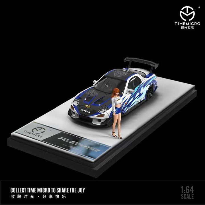 TimeMicro 1:64 Mazda RX-7 RE Amemiya Blue Flame Figurine Doll Version TM644706-1