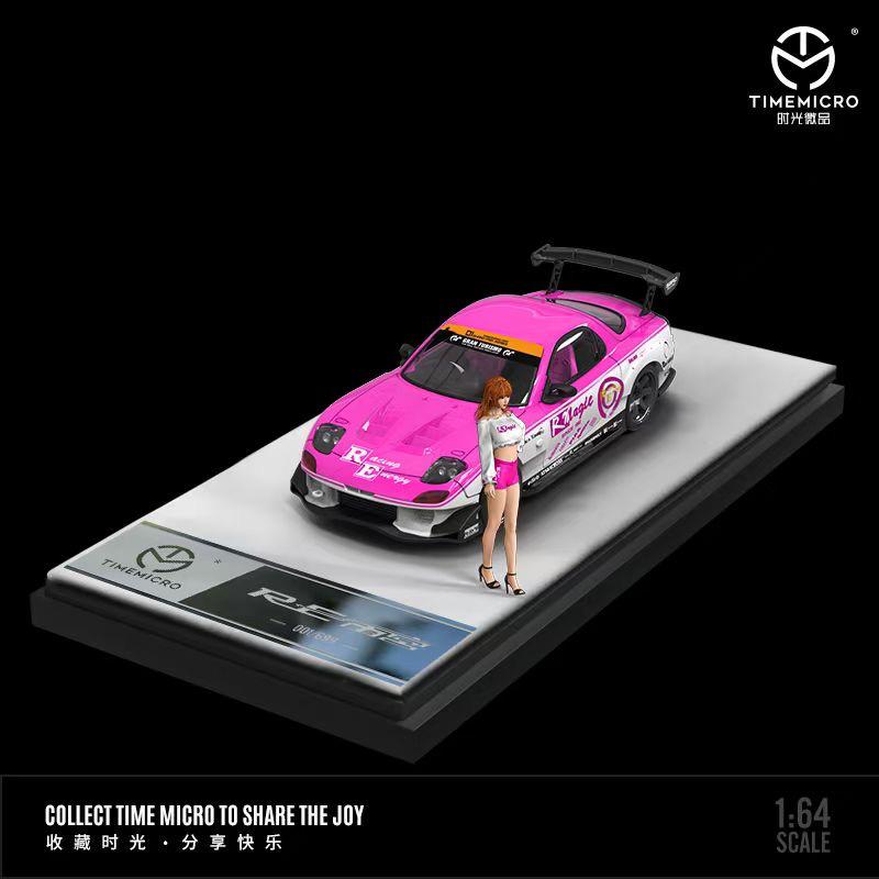 TimeMicro 1:64 Mazda RX-7 RE Amemiya Pink Figurine Doll Version TM644707-1