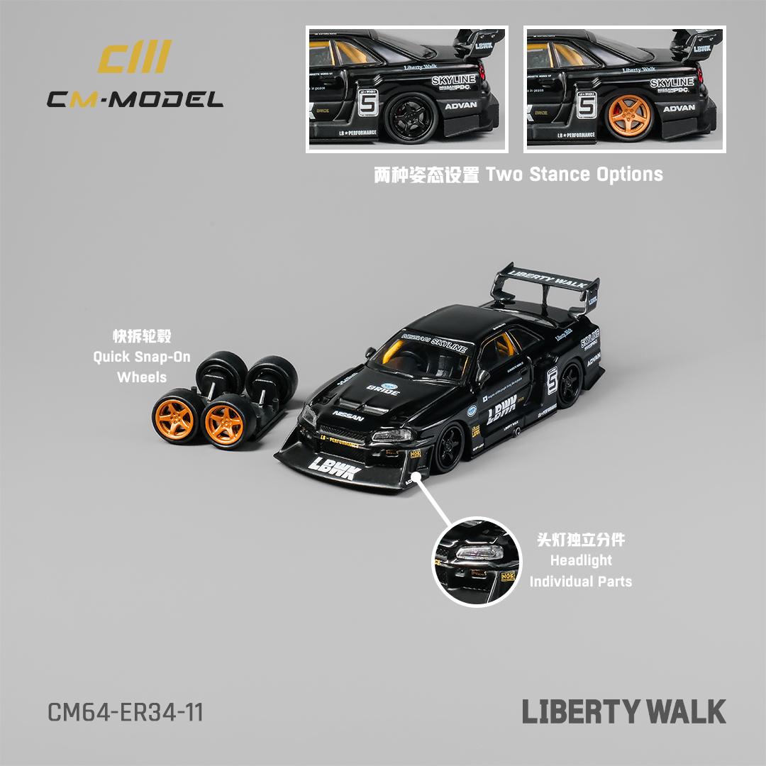 CM Model 1:64 Nissan Skyline GT-R R34 LBWK Super Silhouette ER34 Black ...