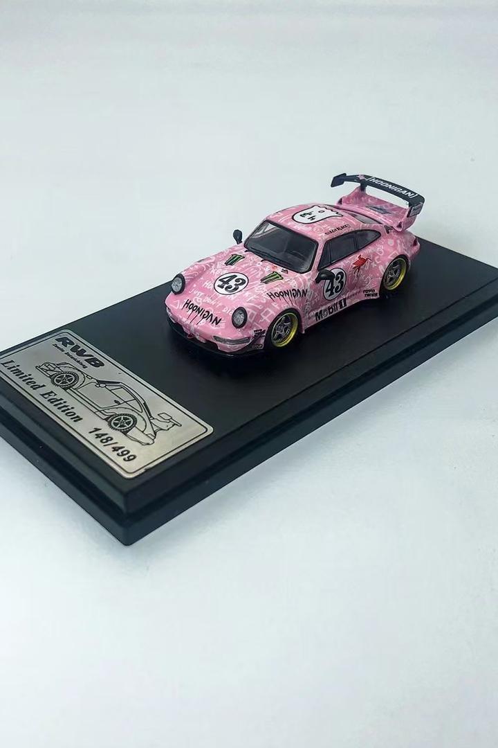 King Model 1:64 Porsche 911 RWB964 Hoonigan Pink Pink No. 43 High Wing Version