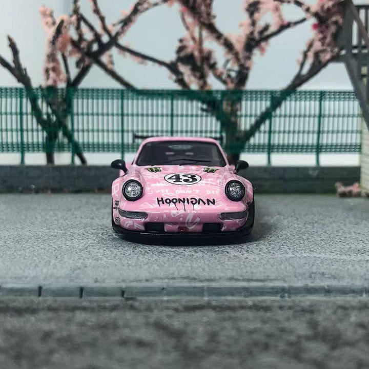 King Model 1:64 Porsche 911 RWB964 Hoonigan Pink Pink No. 43 High Wing Version