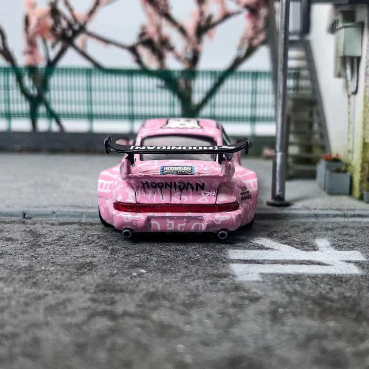 King Model 1:64 Porsche 911 RWB964 Hoonigan Pink Pink No. 43 High Wing Version