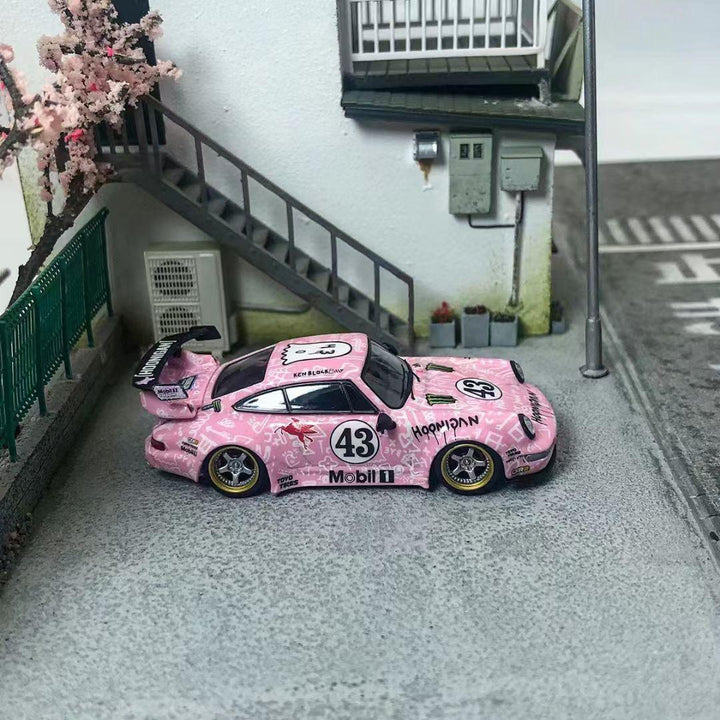 King Model 1:64 Porsche 911 RWB964 Hoonigan Pink Pink No. 43 High Wing Version