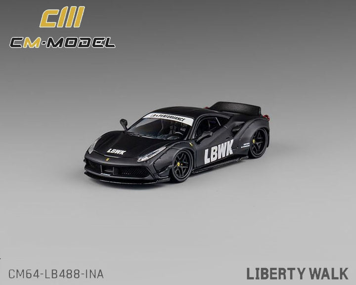 [Preorder] CM Model 1:64 LBWK Ferrari 488 Widebody Indonesia Exclusive – Matted Black with Carbon – Limited Edition