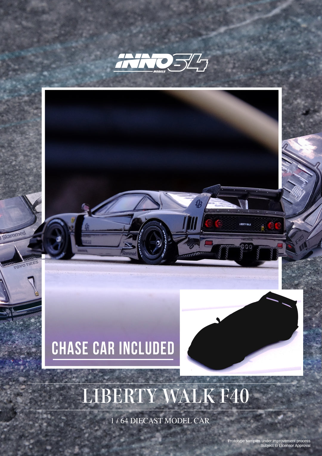 Inno64 1:64 LBWK Ferrari F40 Chrome Black (Chance of Random Chase Car) IN64-LBWKF40-CHB