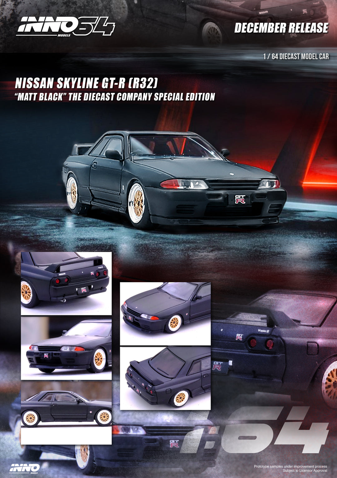 Inno64 1:64 Nissan Skyline GT-R (R32) Matt Black The Diecast Company Special Edition IN64-R32-MB