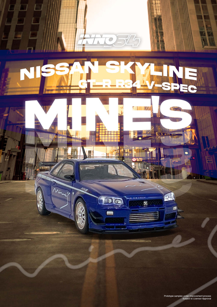 [Preorder] Inno64 1:64 NISSAN SKYLINE GT-R (R34) V-SPEC Tuned by "MINE'S" BLUE