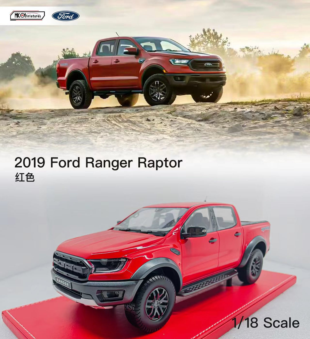 MK 1:18 Miniatures 2019 Ford Ranger Raptor (3 Color) – Horizon Diecast