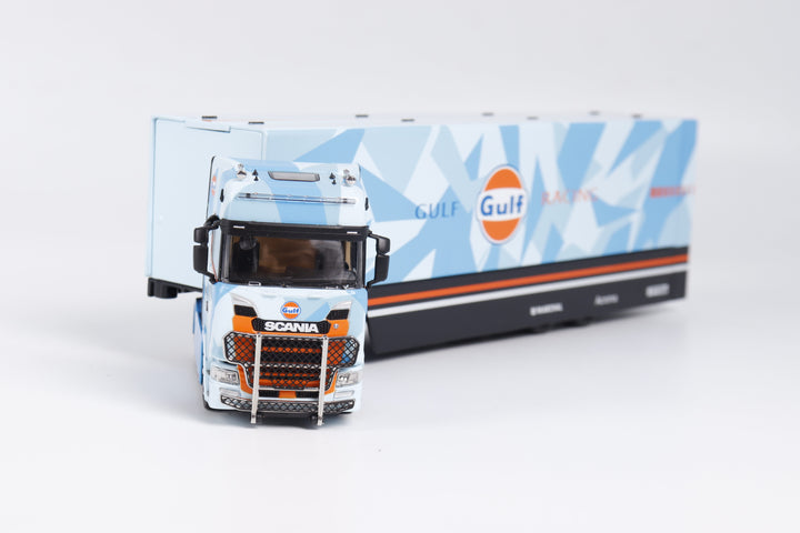 Kengfai & MAXWELL 1:64  Scania S730 v8 Double Deck Gull Wing Transporter - Gulf